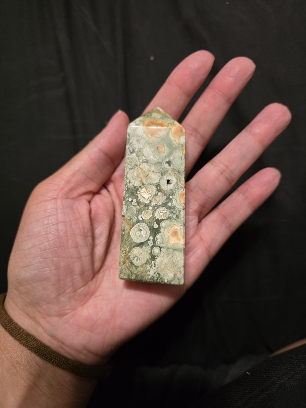 Ocean Jasper Point Tower - Green and Peach Polished Stone
